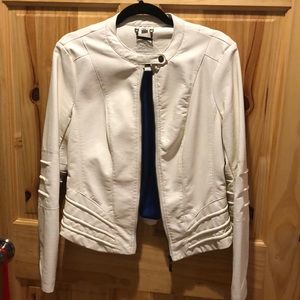 White Leather Jacket- Jou Jou